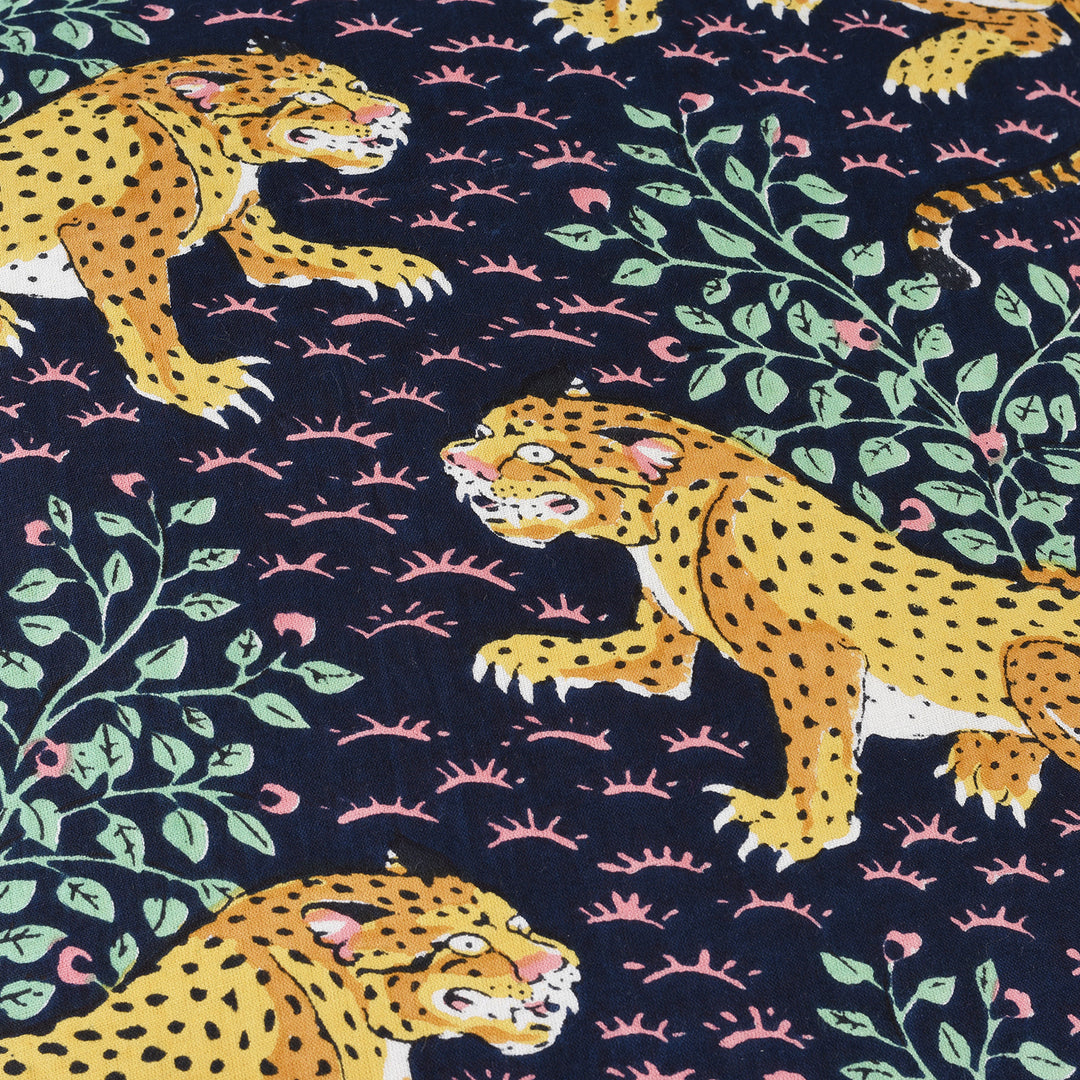 Print Detail From Cotton Leopard Design Cushion Cover with Pad | Indigo Antiques