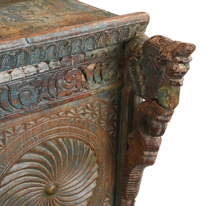 Horse Detail From Antique Carved Teak "Manjus" Dowry Chest From Gujarat | Indigo Antiques