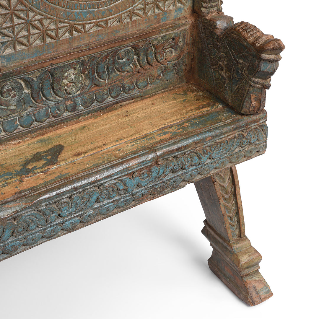 Horse Detail From Antique Carved Teak "Manjus" Dowry Chest From Gujarat | Indigo Antiques