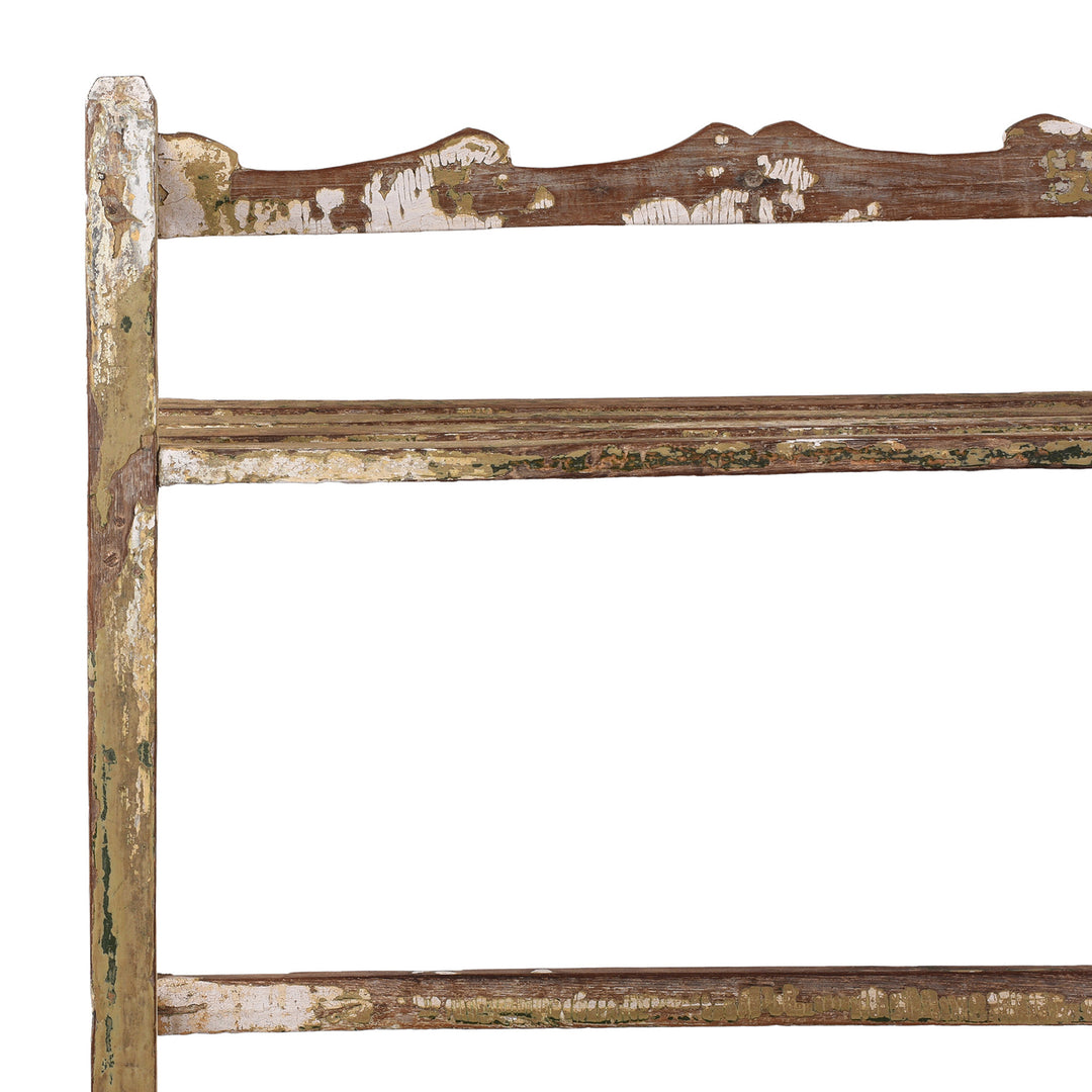 Corner Detail From Vintage Small Painted Indian Slatted Shelf | Indigo Antiques