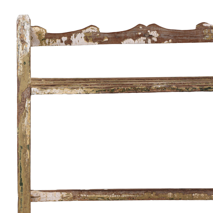 Corner Detail From Vintage Small Painted Indian Slatted Shelf | Indigo Antiques