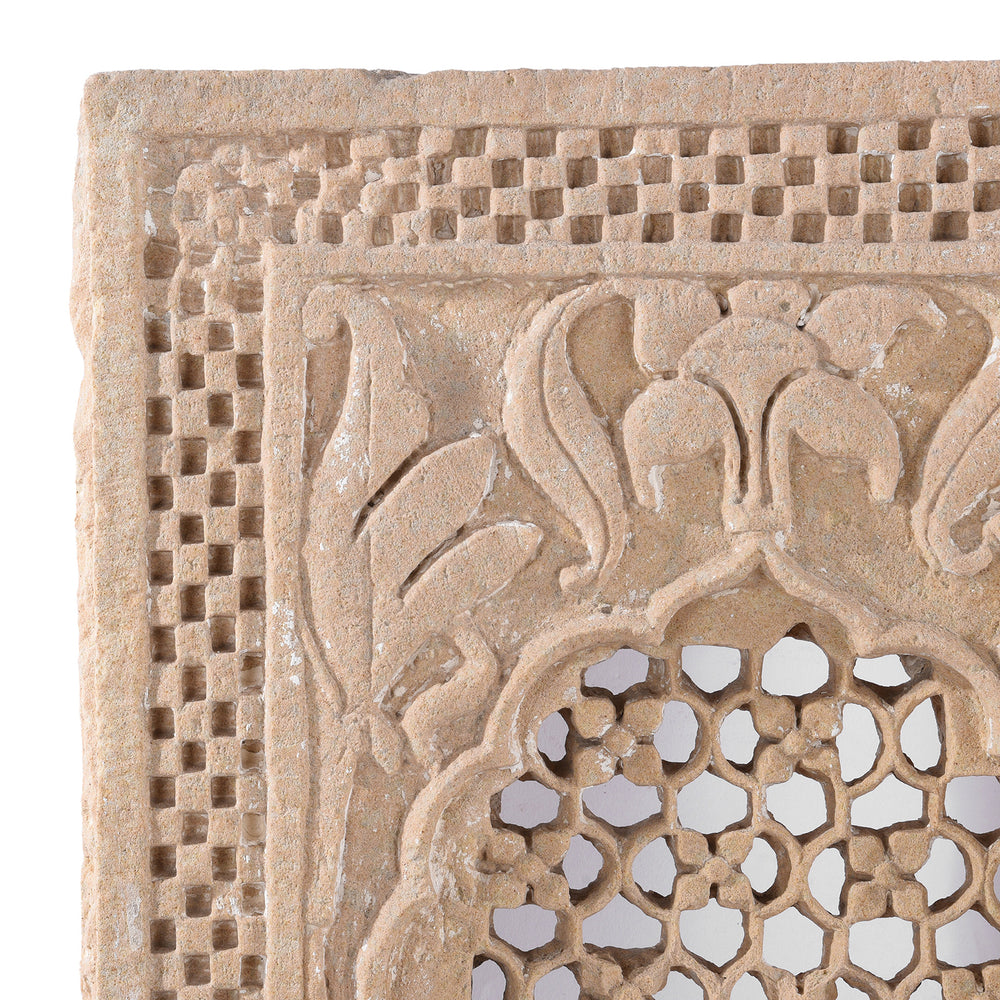 Corner Detail Displaying Carving On Antique Stone Jali Panel From Rajasthan | Indigo Antiques
