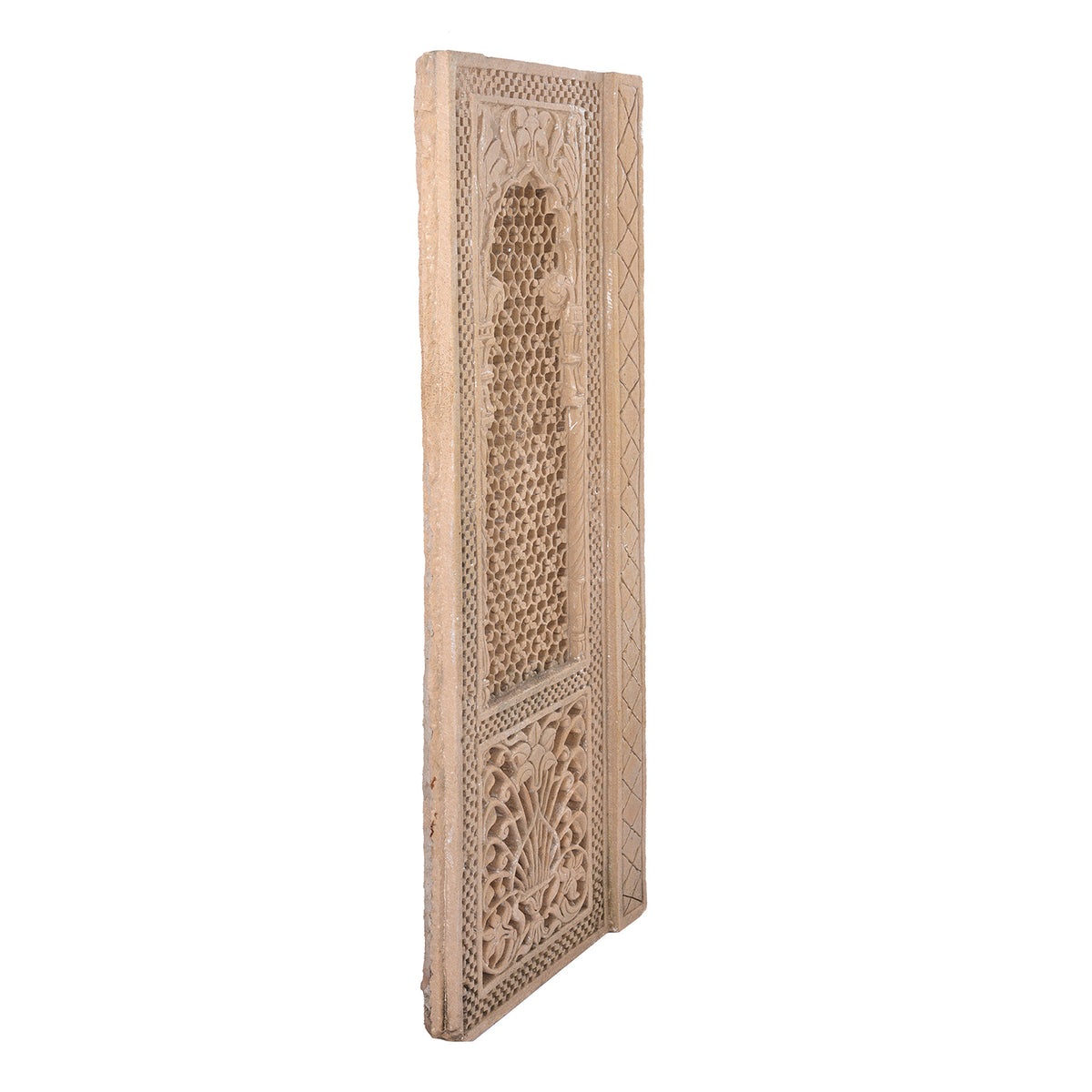 Angled View Of Antique Stone Jali Panel From Rajasthan | Indigo Antiques