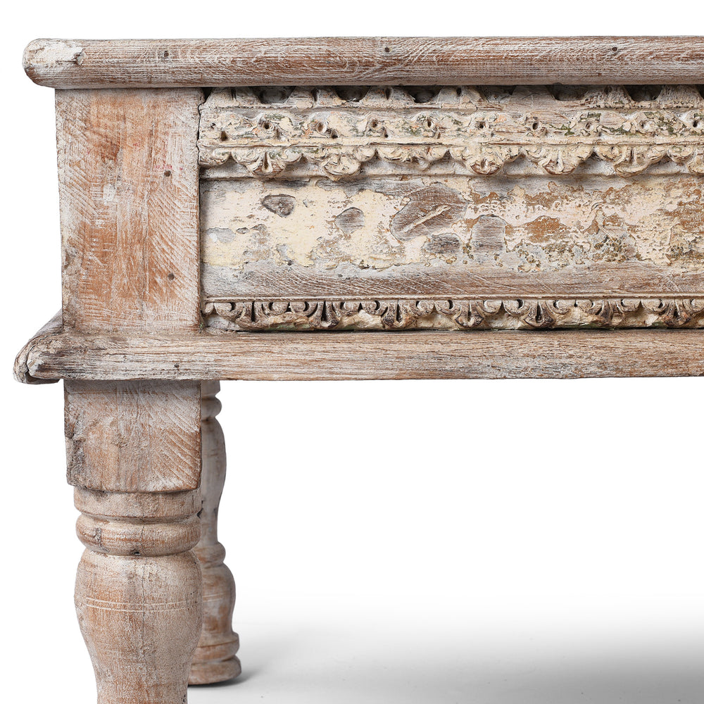 Corner Detail From Indian Takhat Coffee Table Made From Reclaimed Teak | Indigo Antiques