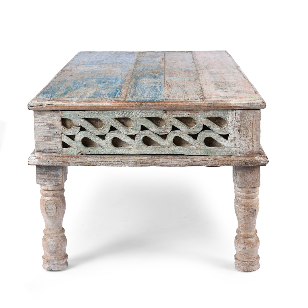 Side View Of Indian Takhat Coffee Table Made From Reclaimed Teak | Indigo Antiques