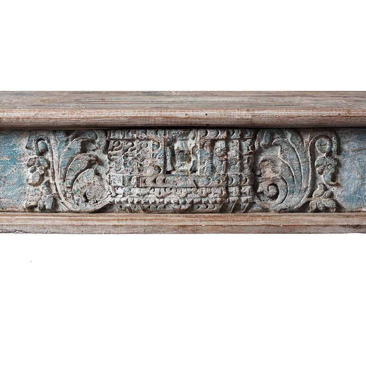 Carving Detail From Indian Coffee Table Made From Reclaimed Teakwood | Indigo Antiques