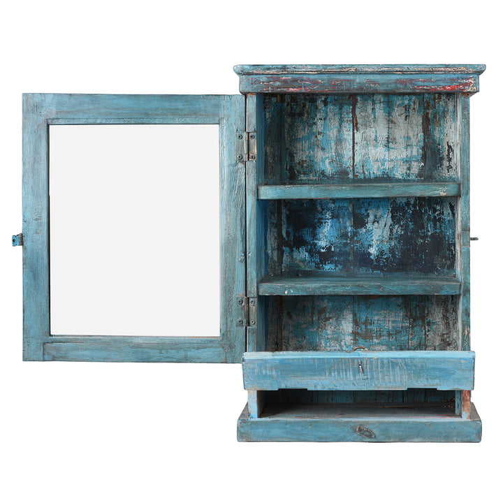 Interior Of Vintage Blue Painted Glazed Wall Cabinet 