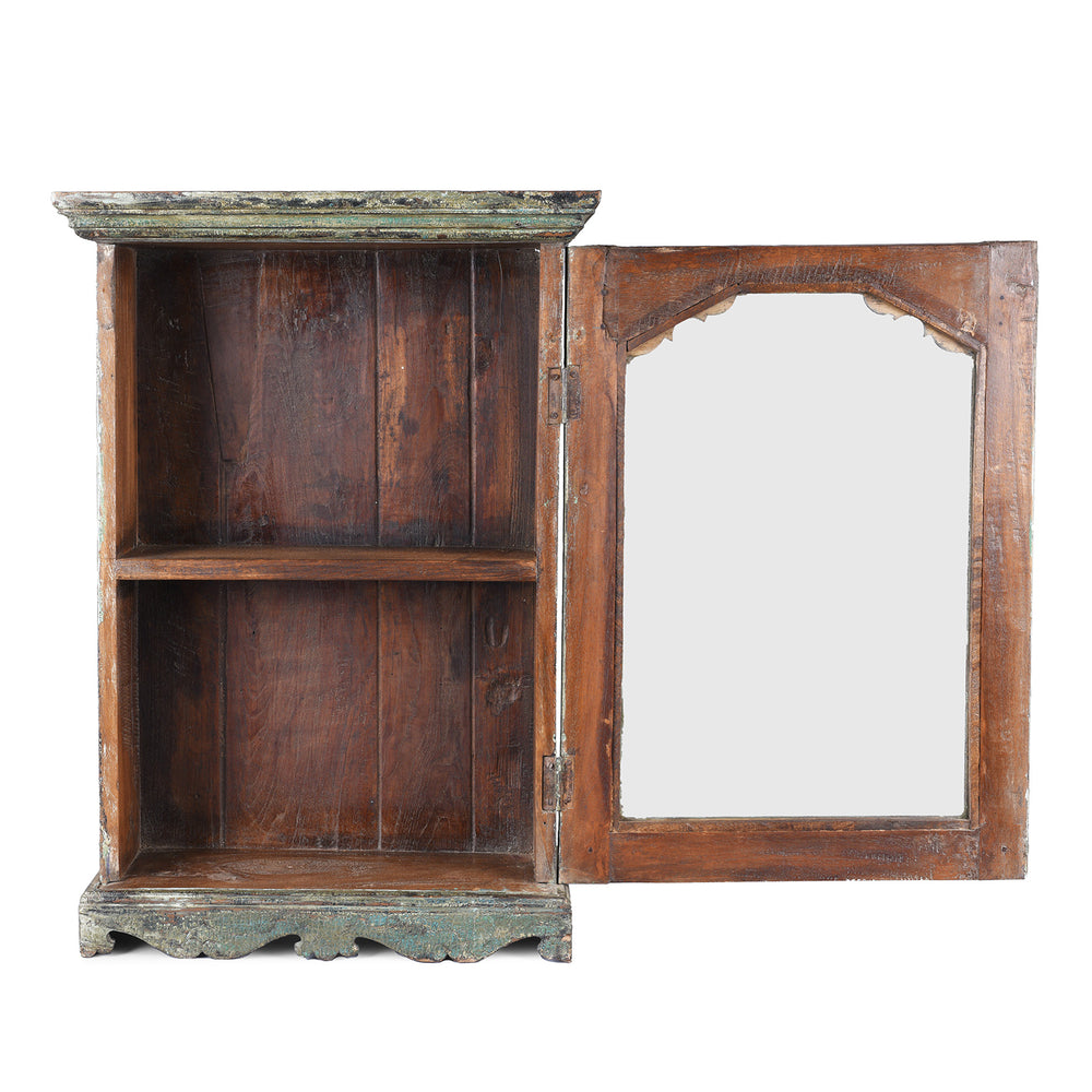 Open View Of Vintage Green Painted Glazed Wall Cabinet | Indigo Antiques