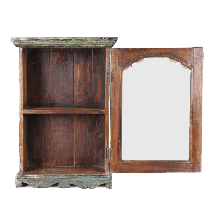 Open View Of Vintage Green Painted Glazed Wall Cabinet | Indigo Antiques