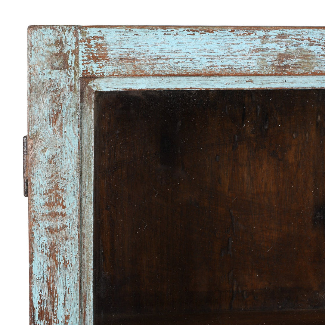 Frame Detail From Vintage Blue Painted Glazed Wall Cabinet | Indigo Antiques