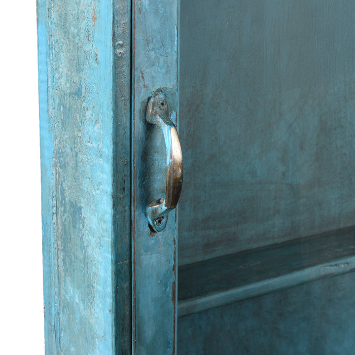 Latch Detail From Vintage Blue Painted Indian Glazed Wall Cabinet | Indigo Antiques