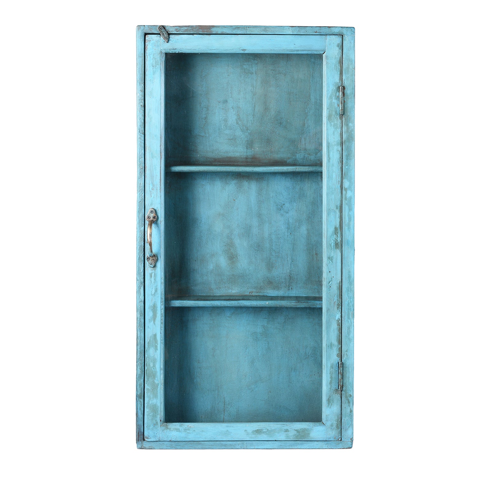 Blue Painted Teak Glazed Wall Cabinet - Ca 1930