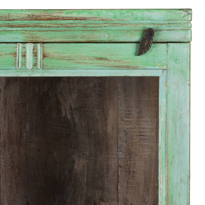 Corner Detail From Vintage Painted Teak Glazed Wall Cabinet | Indigo Antiques