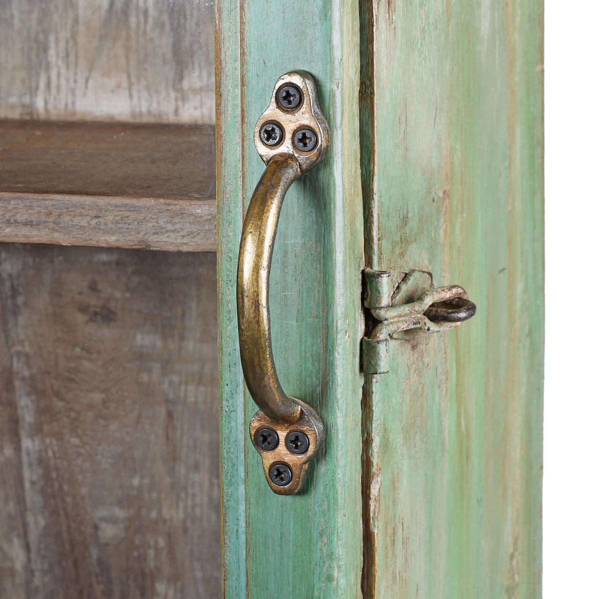 Handle Detail From Vintage Painted Teak Glazed Wall Cabinet | Indigo Antiques