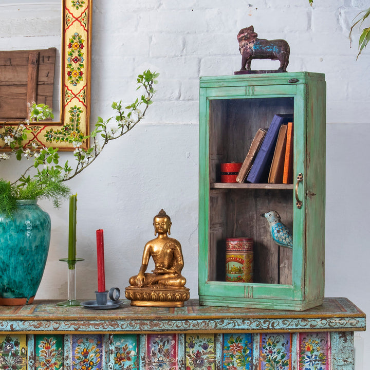 Vintage Painted Teak Glazed Wall Cabinet | Indigo Antiques
