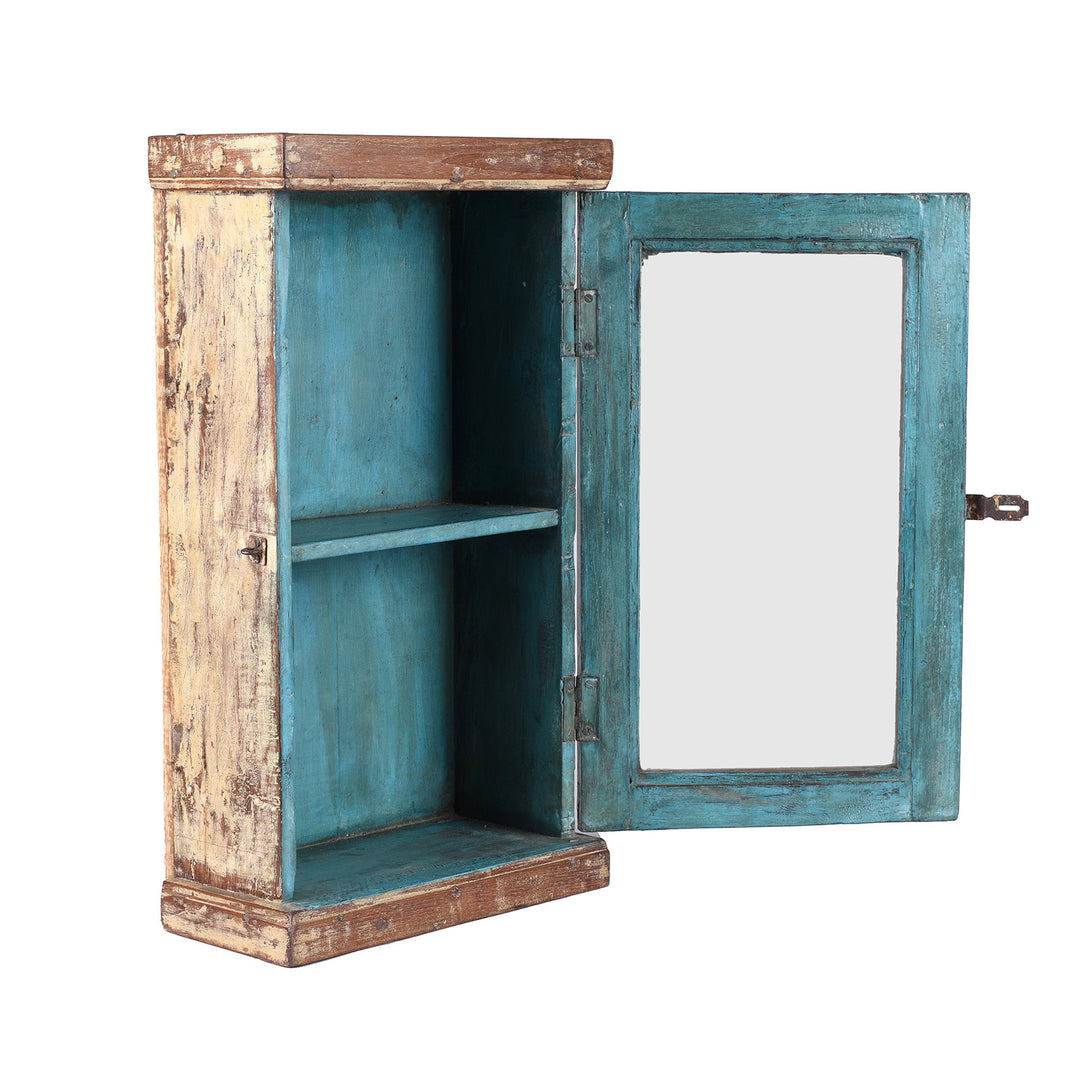 Angled View Of Vintage Brown Painted Glazed Wall Cabinet | Indigo Antiques