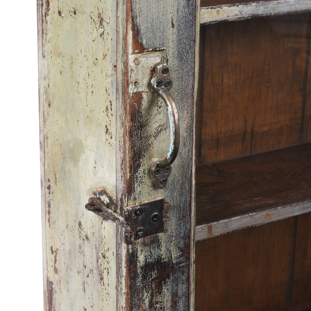Latch And Handle Detail From Vintage Light Blue Painted Glazed Wall Cabinet | Indigo Antiques