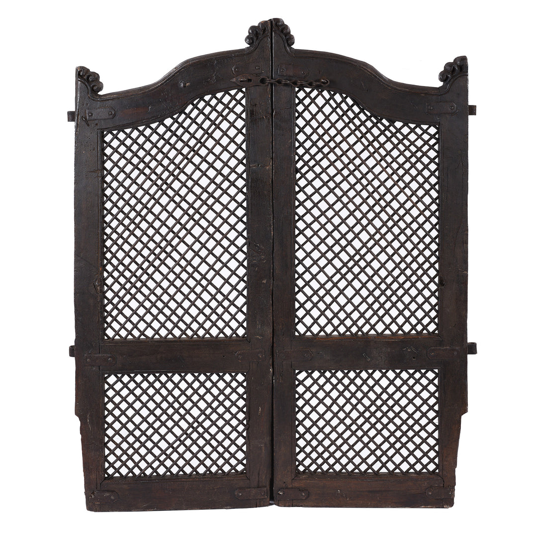 Back Of Antique Teak & Iron Jali Dog Gate From Gujarat | INDIGO ANTIQUES