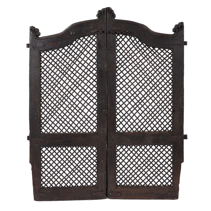 Back Of Antique Teak & Iron Jali Dog Gate From Gujarat | INDIGO ANTIQUES