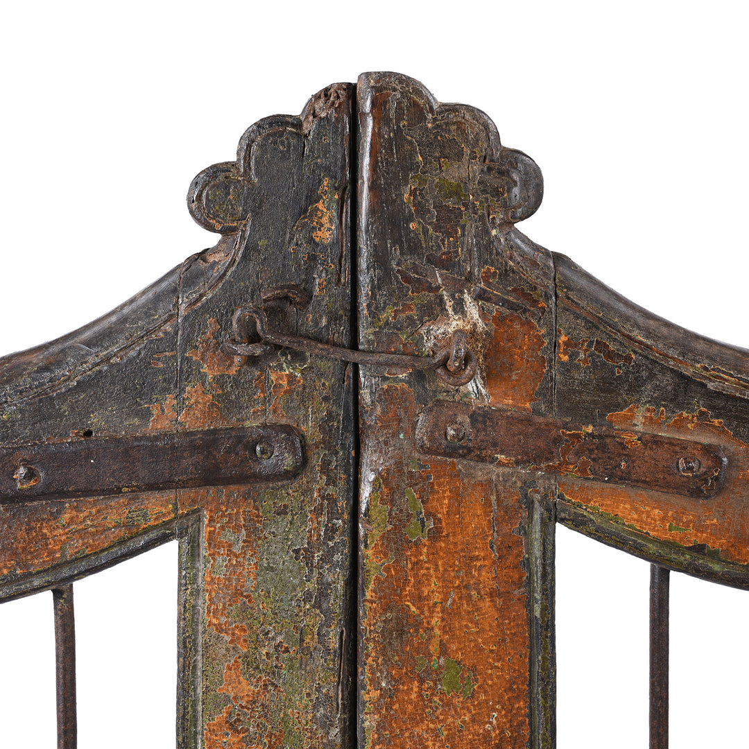 Central Detail From Teak & Iron Jali Dog Gate From Gujarat | Indigo Antiques