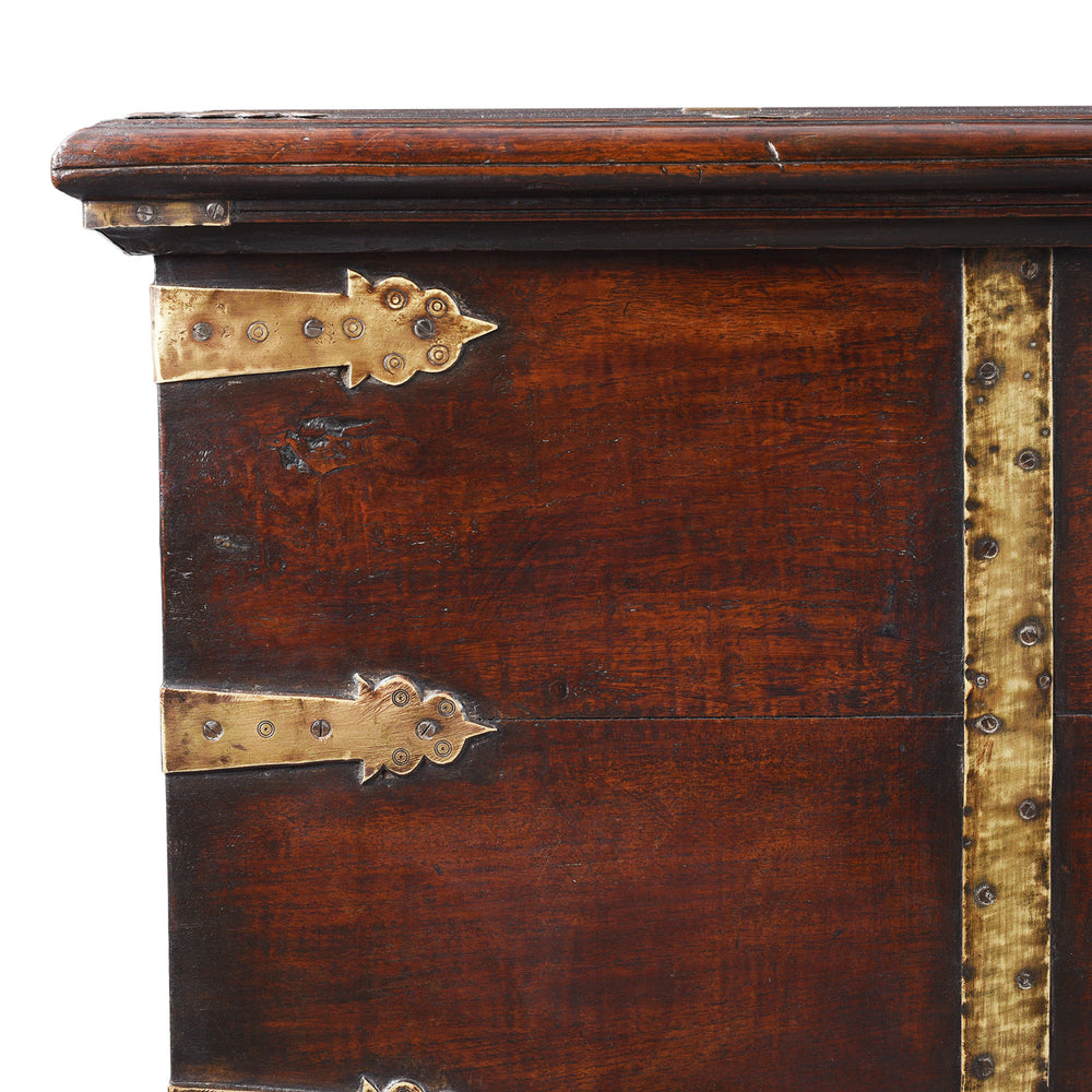 Corner Detail From Antique Indian Brass Bound Teak Chest | Indigo Antiques