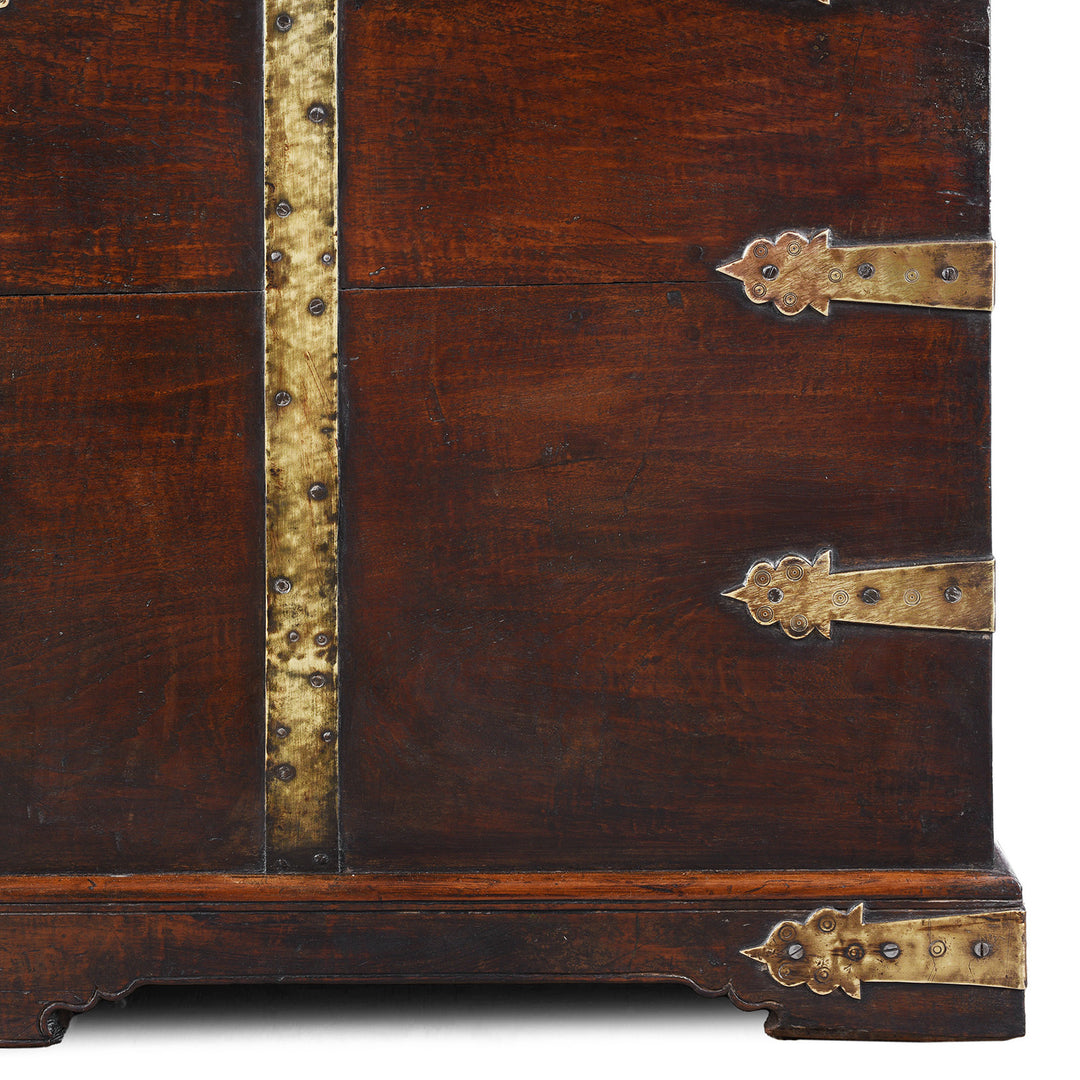 Bottom Corner Detail From Antique Indian Brass Bound Teak Chest | Indigo Antiques