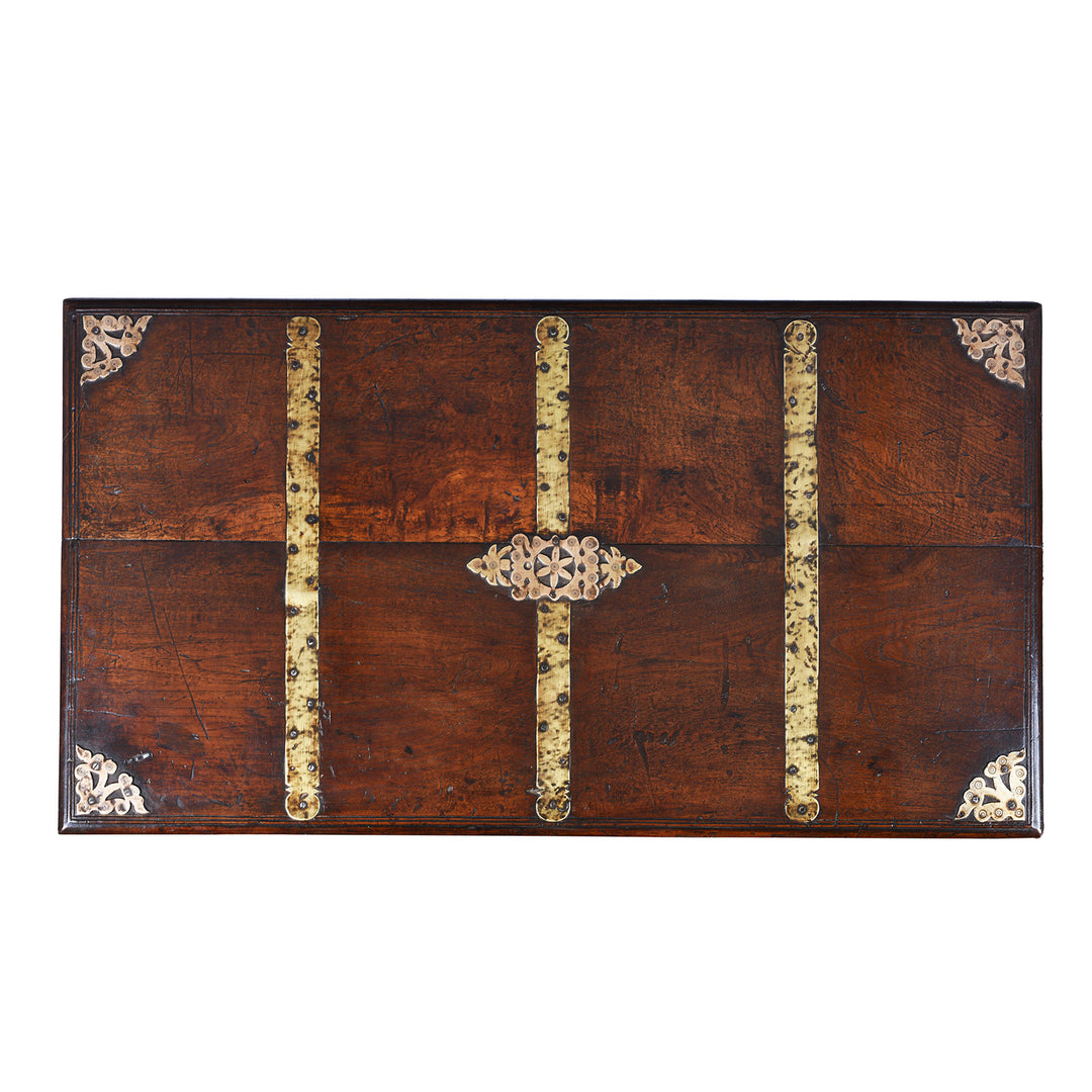 Top Down View Of Antique Indian Brass Bound Teak Chest | Indigo Antiques