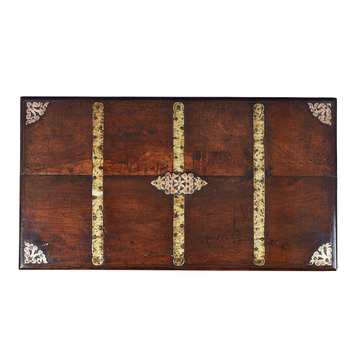 Top Down View Of Antique Indian Brass Bound Teak Chest | Indigo Antiques