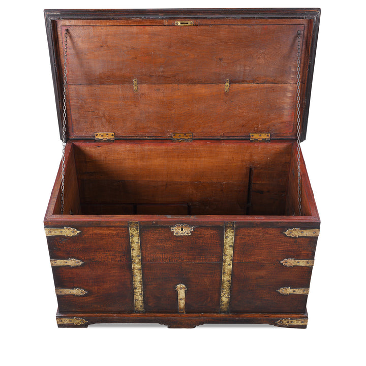 Open Lid View Of Antique Indian Brass Bound Teak Chest | Indigo Antiques