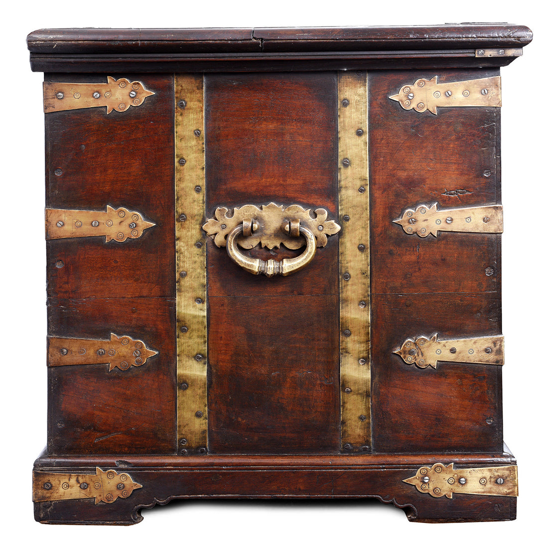 Side View Of Antique Indian Brass Bound Teak Chest | Indigo Antiques