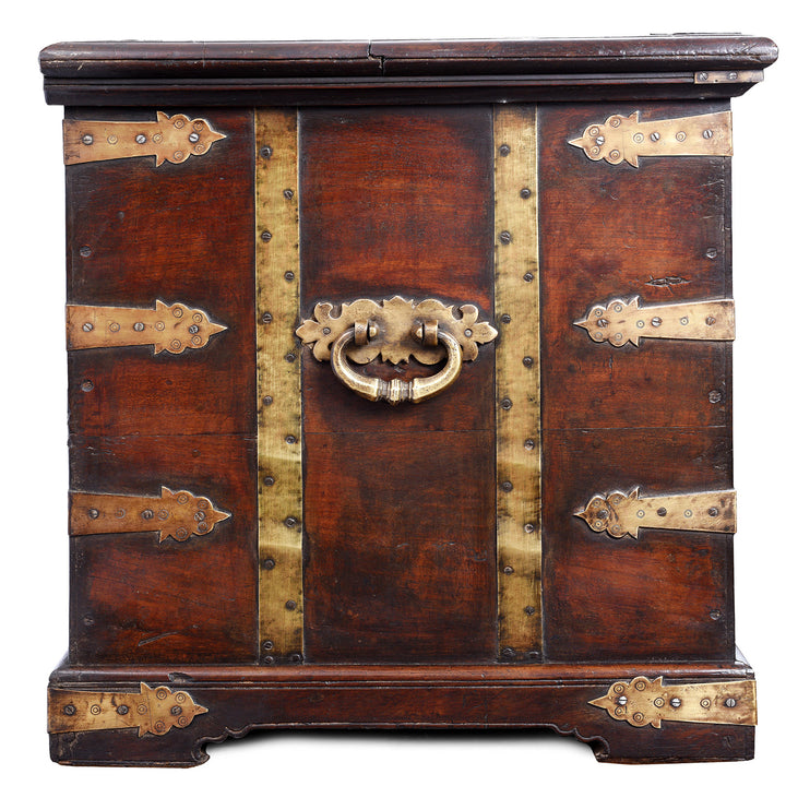 Side View Of Antique Indian Brass Bound Teak Chest | Indigo Antiques