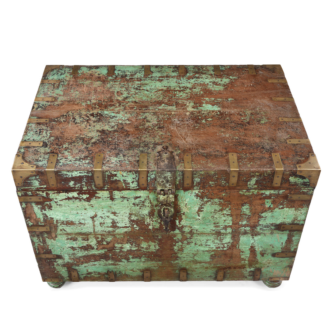 Top Down View Of Painted Brass Bound Military Chest From Rajasthan -19th Century | Indigo Antiques