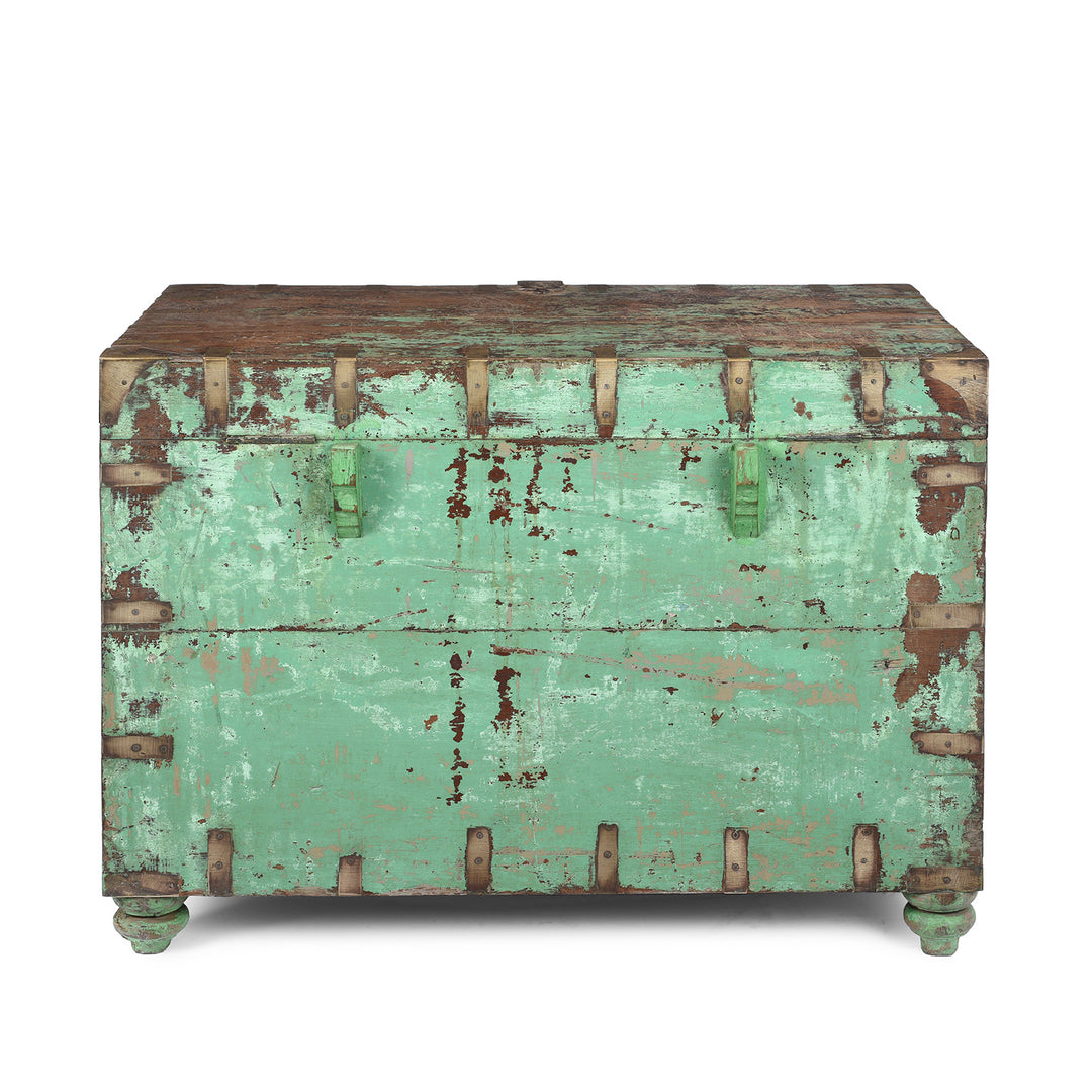 Back of Painted Brass Bound Military Chest From Rajasthan -19th Century | Indigo Antiques