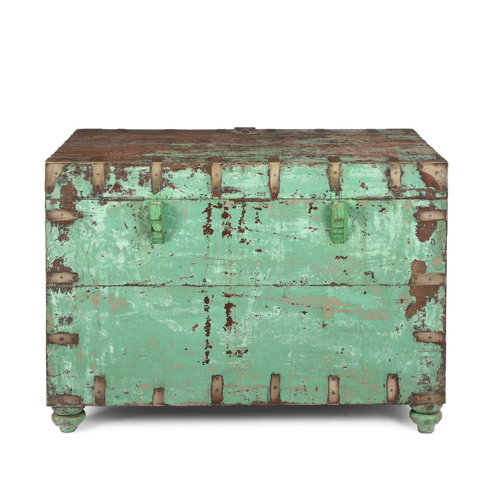 Back of Painted Brass Bound Military Chest From Rajasthan -19th Century | Indigo Antiques