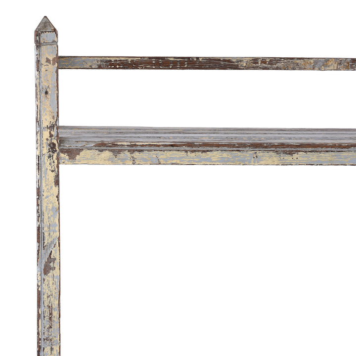 Corner Detail From Vintage Indian White Painted Teak Shelf | Indigo Antiques