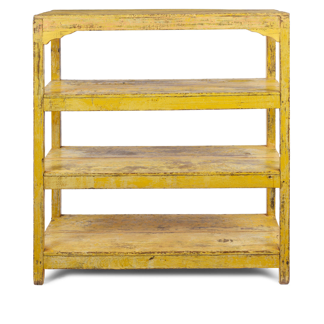 Vintage Yellow Indian Painted Slated Teak Shelf From Gujarat | Indigo Antiques
