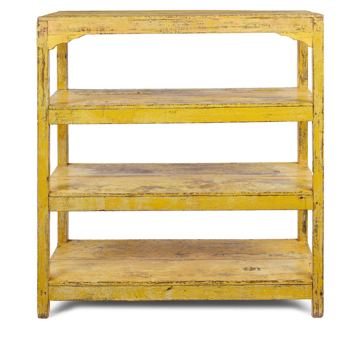 Vintage Yellow Indian Painted Slated Teak Shelf From Gujarat | Indigo Antiques