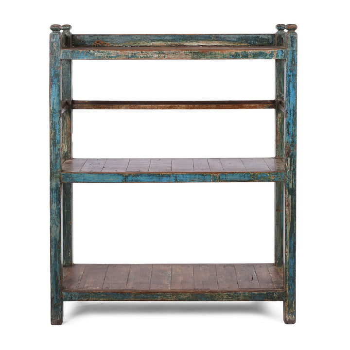 Vintage Blue Indian Painted Teak Shelf From Gujarat | Indigo Antiques