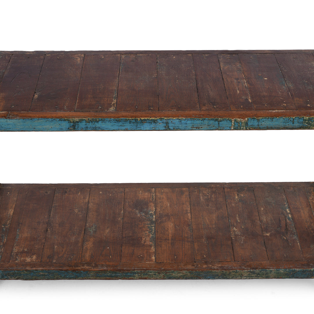 Shelf Detail From Vintage Blue Indian Painted Teak Shelf From Gujarat | Indigo Antiques