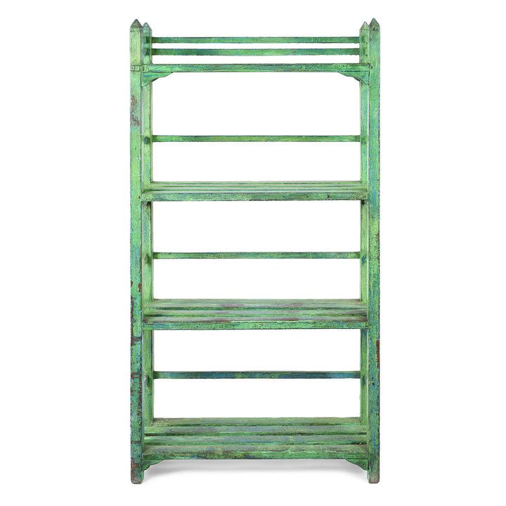 Vintage Green Indian Painted Slated Teak Shelf From Gujarat | Indigo Antiques