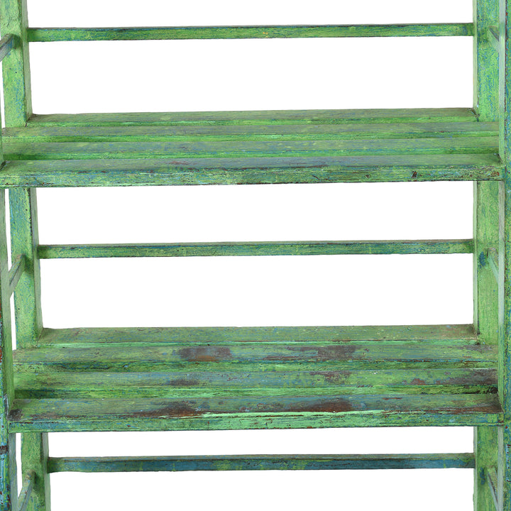 Shelf Slats Detail From Vintage Green Indian Painted Slated Teak Shelf From Gujarat | Indigo Antiques