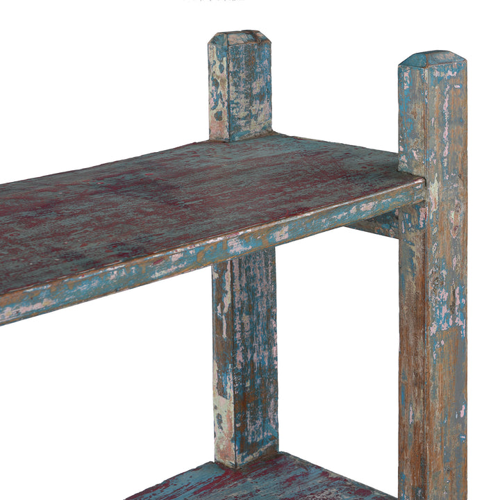 Depth Detail From Vintage Blue Indian Painted Teak Shelf From Gujarat | Indigo Antiques