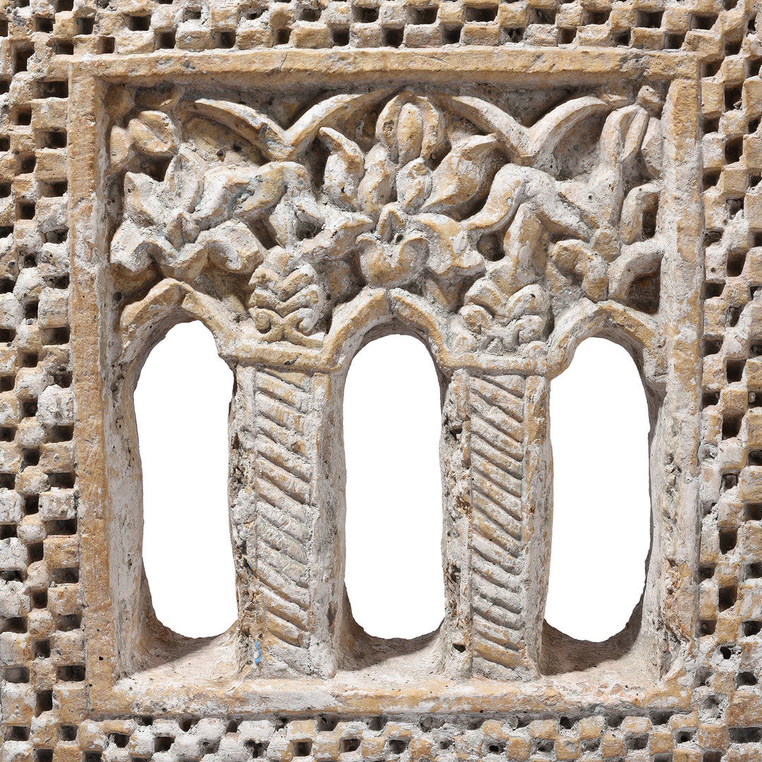Carving Detail From Option 2 Antique Hand-Carved Yellow Stone Lamp Niches From Jaisalmer, Mounted On Iron Stands