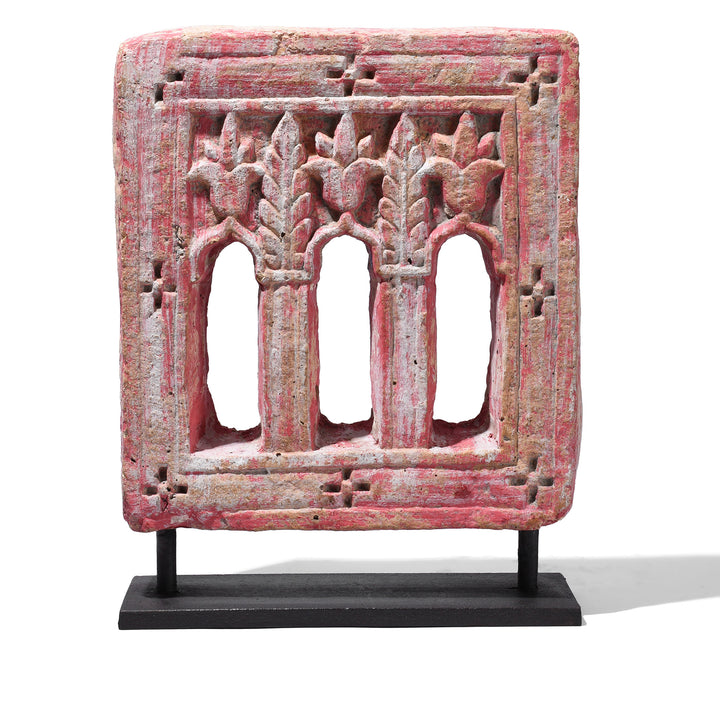 Option 3  Antique Hand-Carved Yellow Stone Lamp Niches From Jaisalmer, Mounted On Iron Stands
