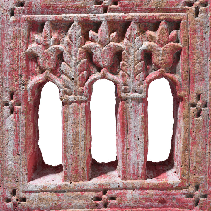 Carving Detail From Option 3 Antique Hand-Carved Yellow Stone Lamp Niches From Jaisalmer, Mounted On Iron Stands
