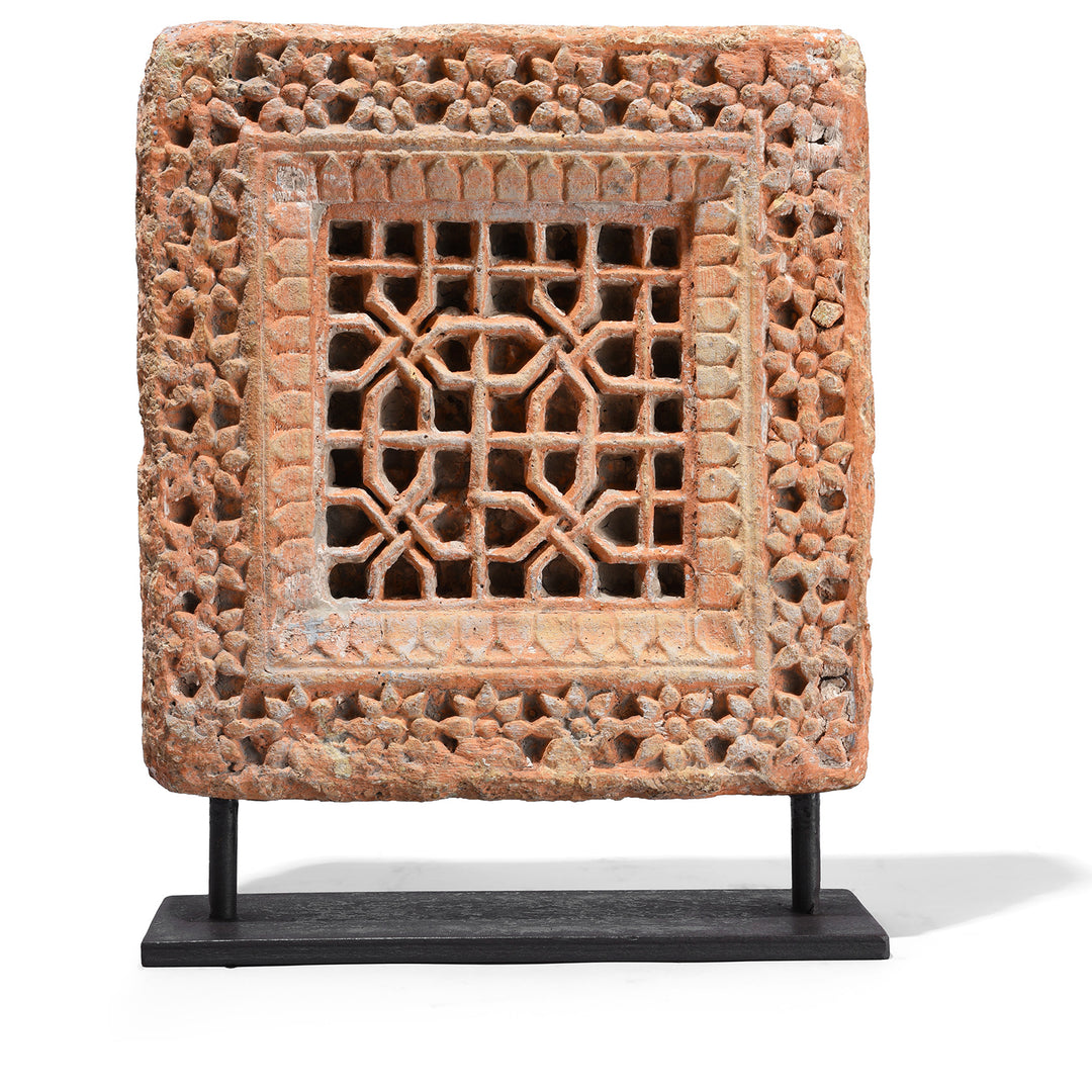 Option 3 Antique Yellow Stone Panels From Jaisalmer With Intricate Mughal-Style Carvings, Mounted On Iron Stands
