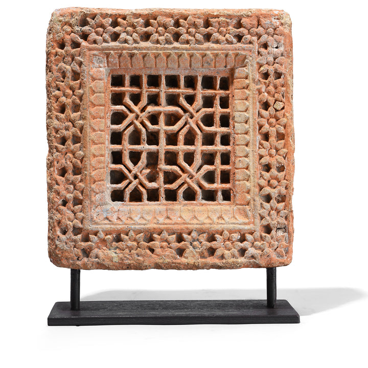 Option 3 Antique Yellow Stone Panels From Jaisalmer With Intricate Mughal-Style Carvings, Mounted On Iron Stands