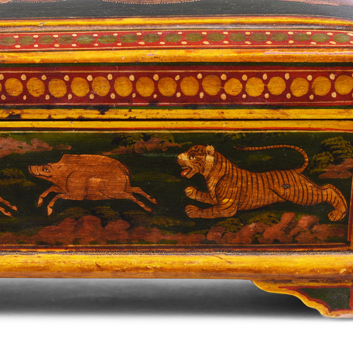 Tiger Detail From Reproduction Green Painted Pen Box | Indigo Antiques