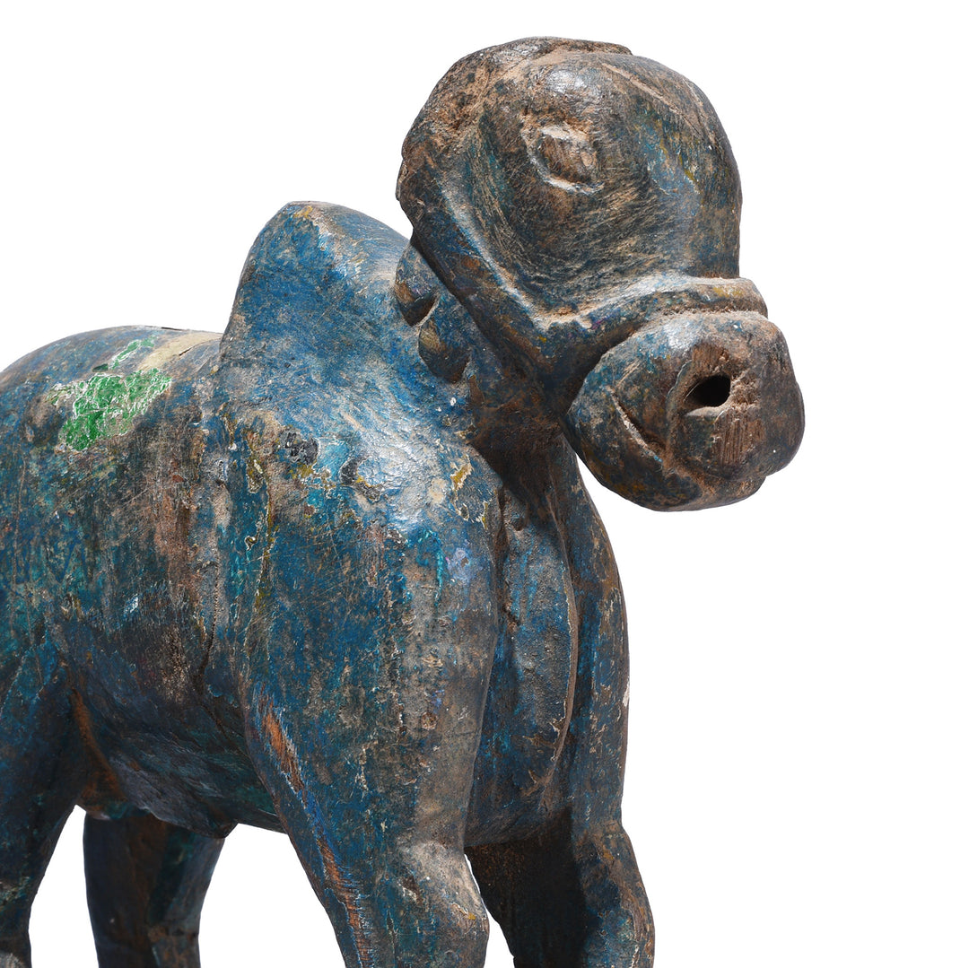 Face Detail From Vintage Painted Indian Nandi Bull Figurine | INDIGO ANTIQUES