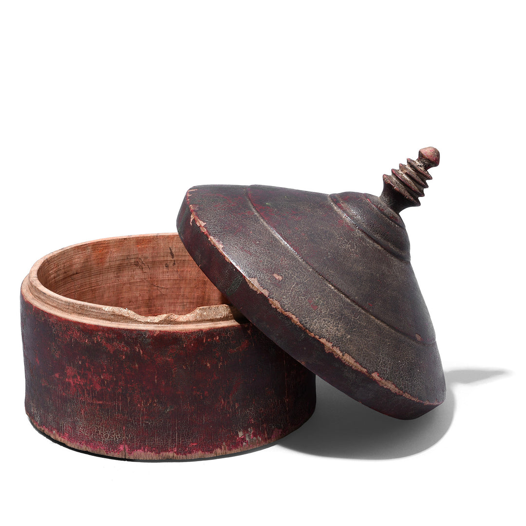 Lid Off View Of Antique Indian Lacquer Pot From Uttar Pradesh